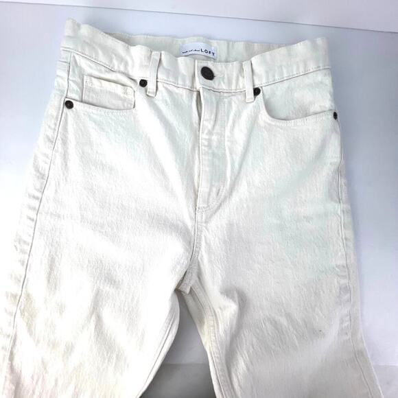 EUC LOFT 26/2 HIGH WAIST RELAXED STRAIGHT Frayed Hem Cream Casual Denim - Picture 5 of 11